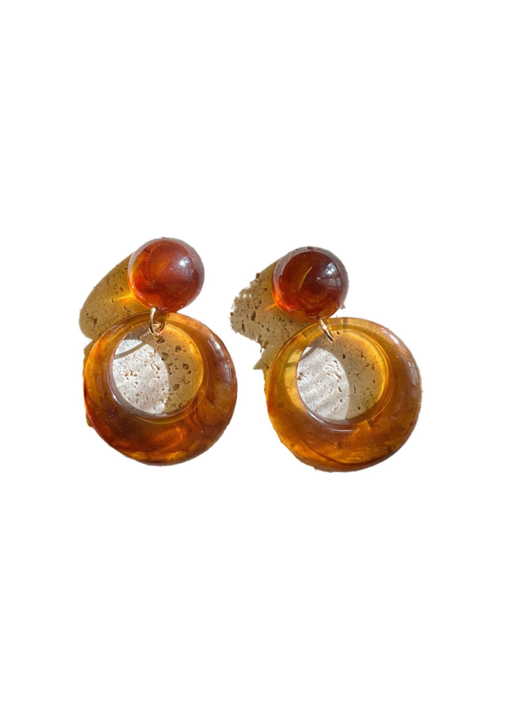 Earwish - Retro Amber Circle Drop Earrings