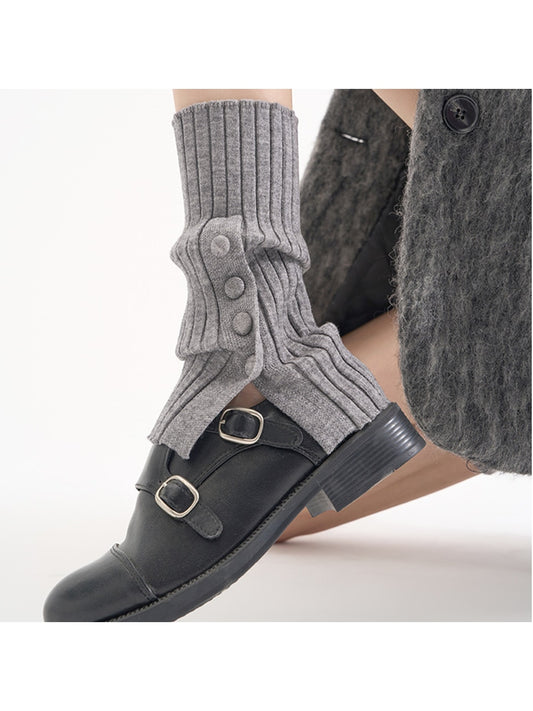 Cozyra - Ribbed Knit Button-Detail Leg Warmers
