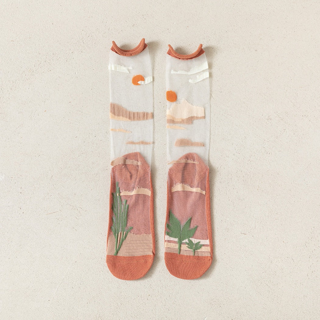 Rufia- Artistic Pattern Sheer Summer Socks
