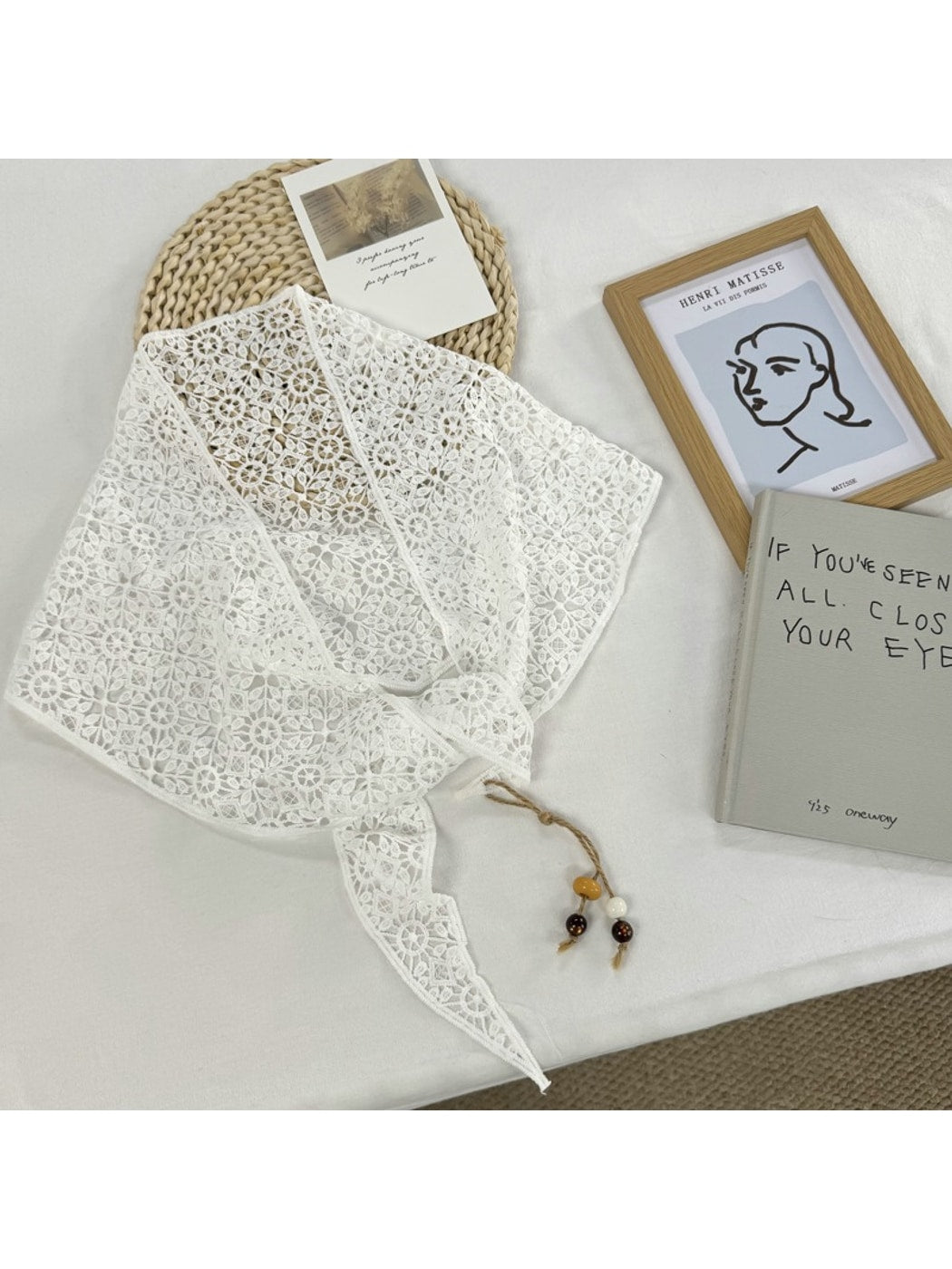 Scarvii - Floral Hollow-Out Triangle Bandana Scarf