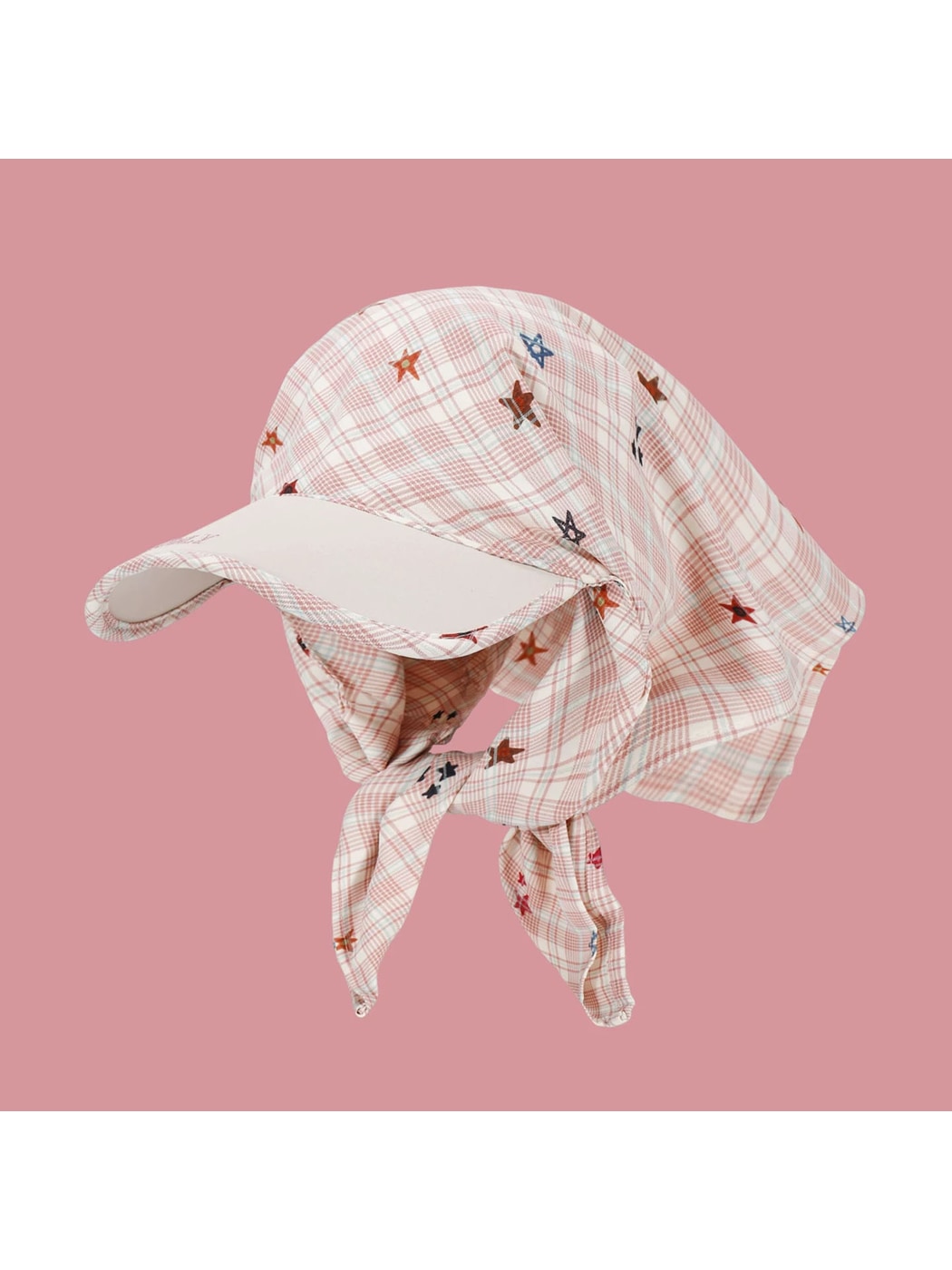 Haila - Plaid Star Pattern Curved Brim Headscarf Cap