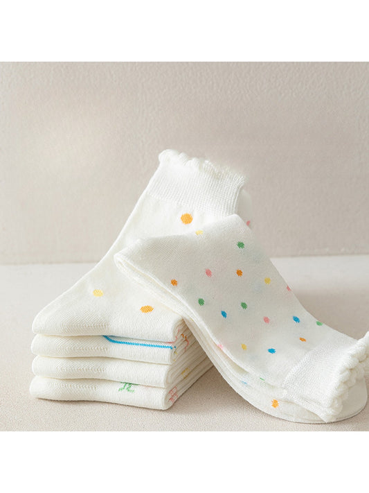 Rufia - Cute Pastel Print Scalloped Crew Socks