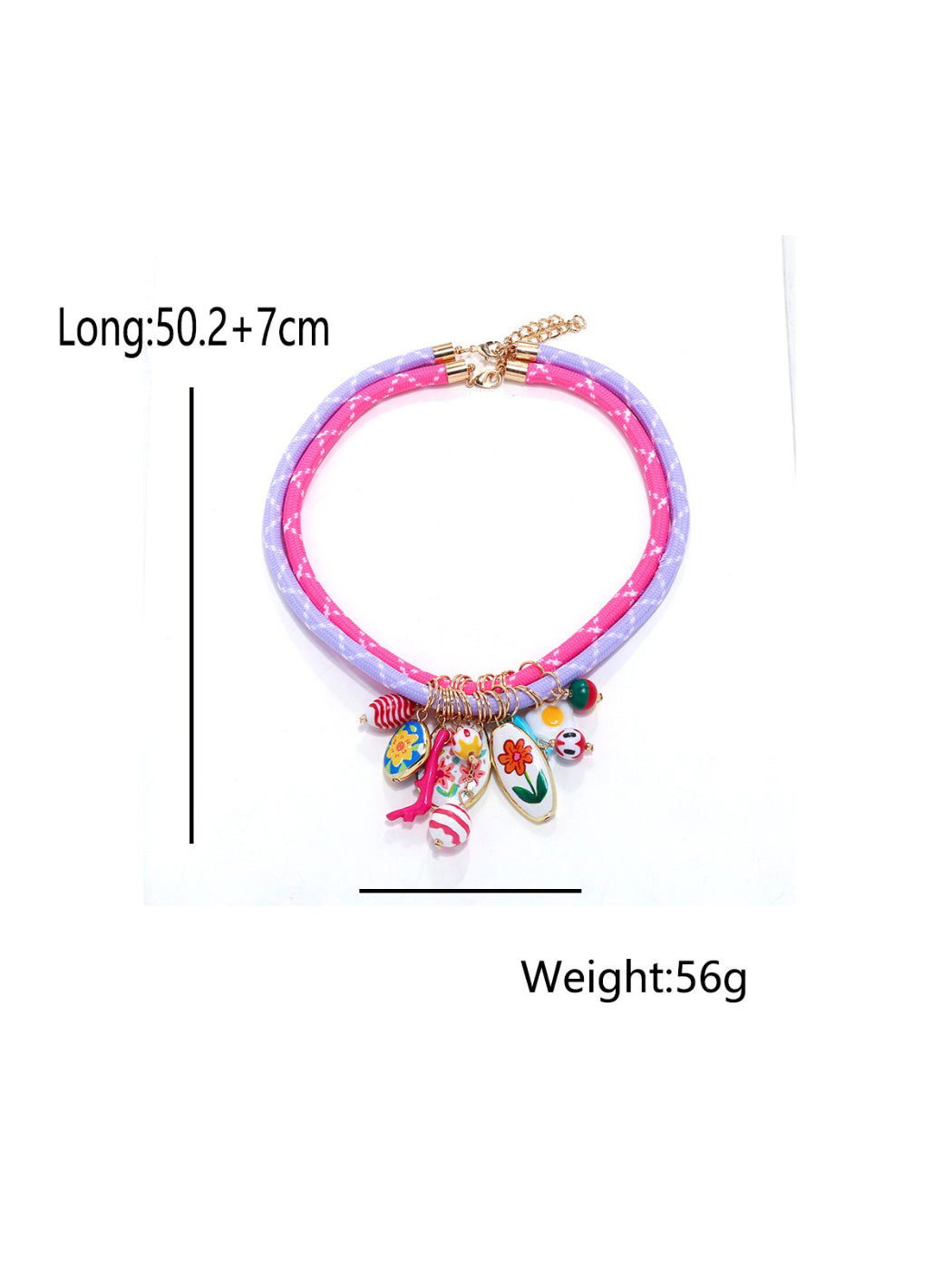 Neckit Charm Cluster Necklace laid flat showing charm cluster and rope chain length