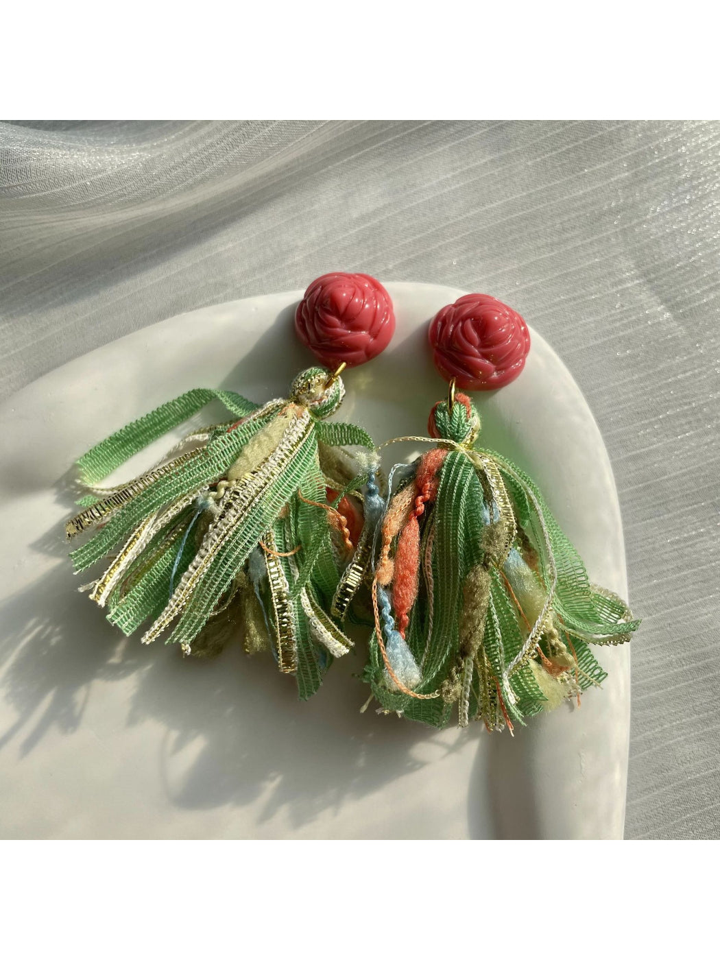 Earwish - Floral Ribbon Tassel Earrings