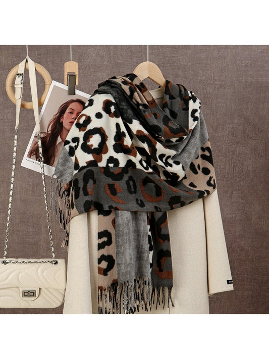 Scarvii - Leopard Patchwork Tassel Winter Scarf
