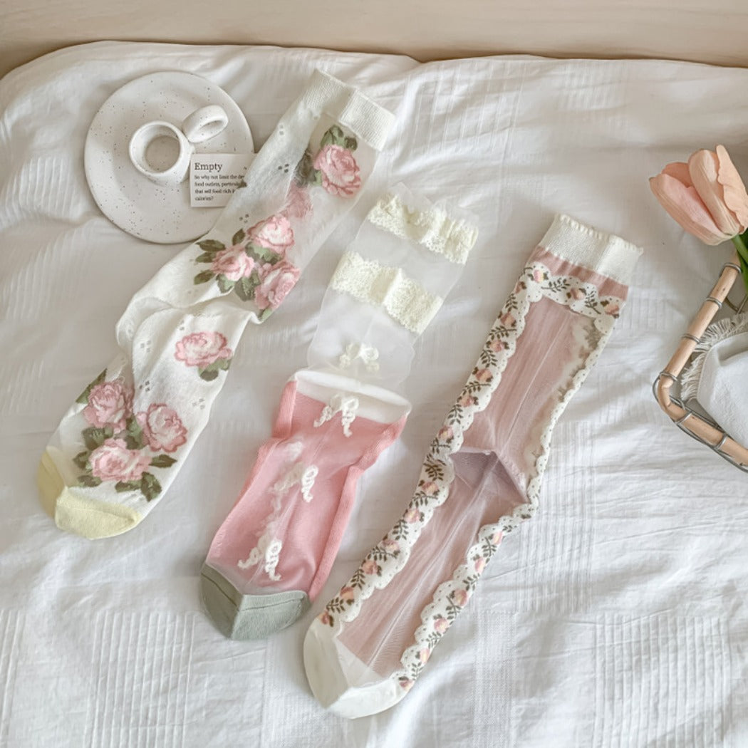 Rufia - Summer Floral Pattern Sheer Socks
