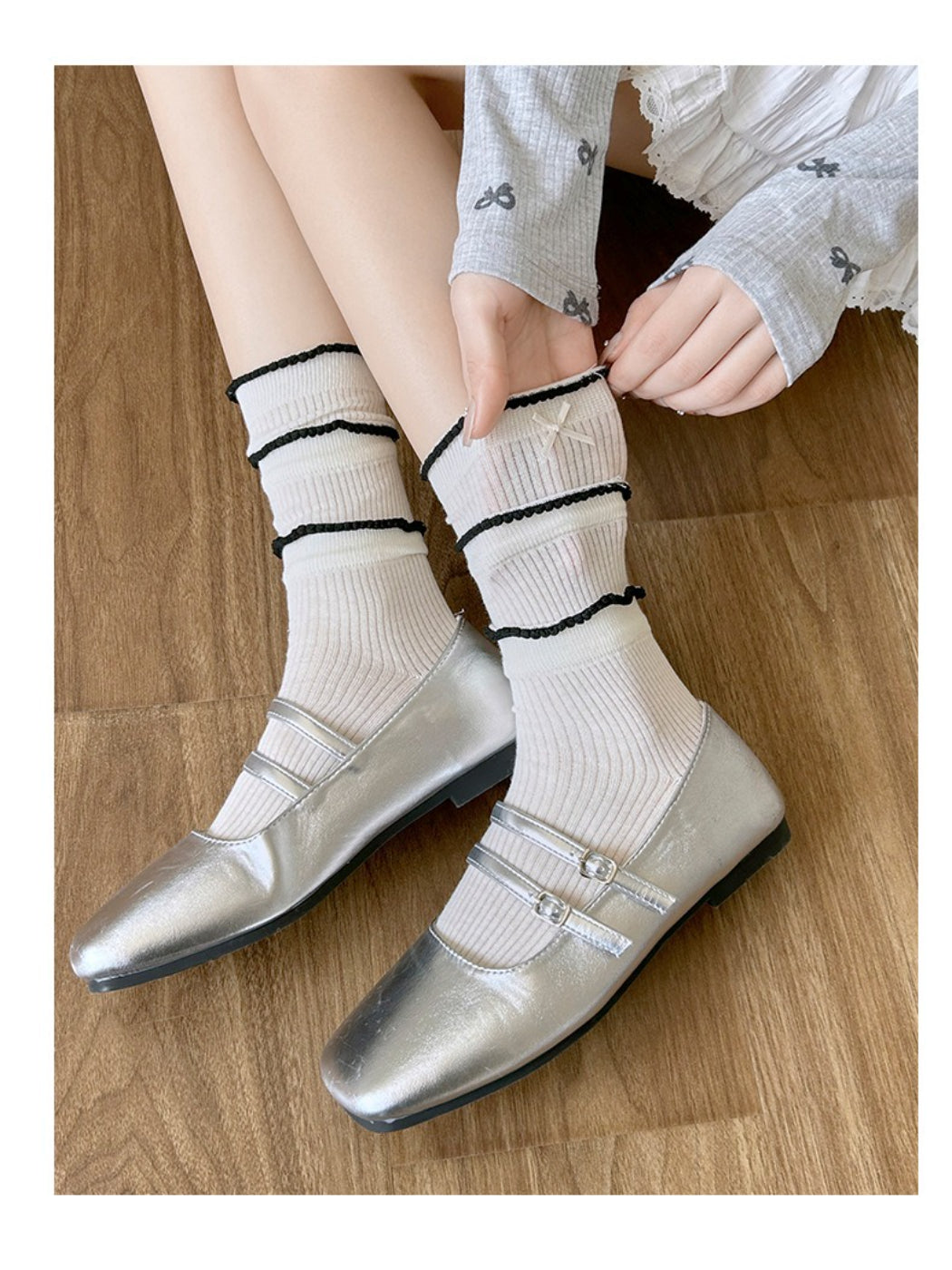 Rufia - Ribbon Ruffle Layer Crew Socks