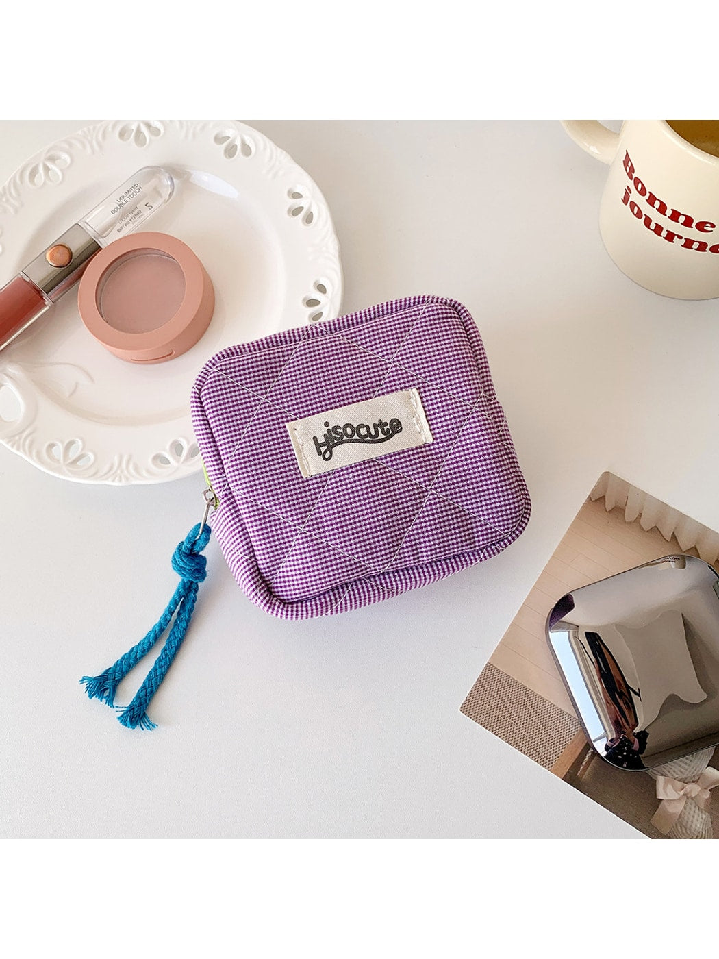 Cosbai - Square Plaid Everyday Storage Zipper Pouch Bag