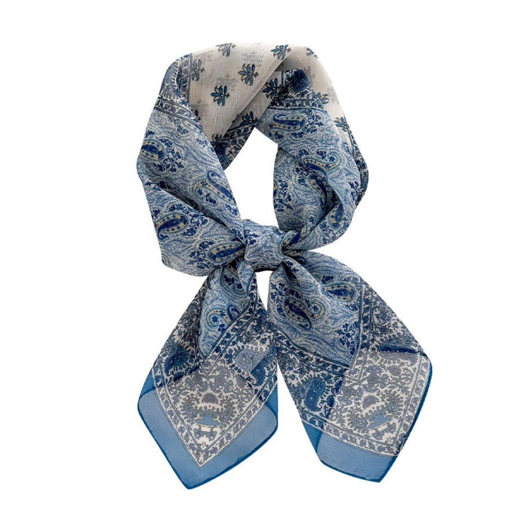 Scarvii - 27" Blue Paisley Summer Scarf - Lightweight & Stylish