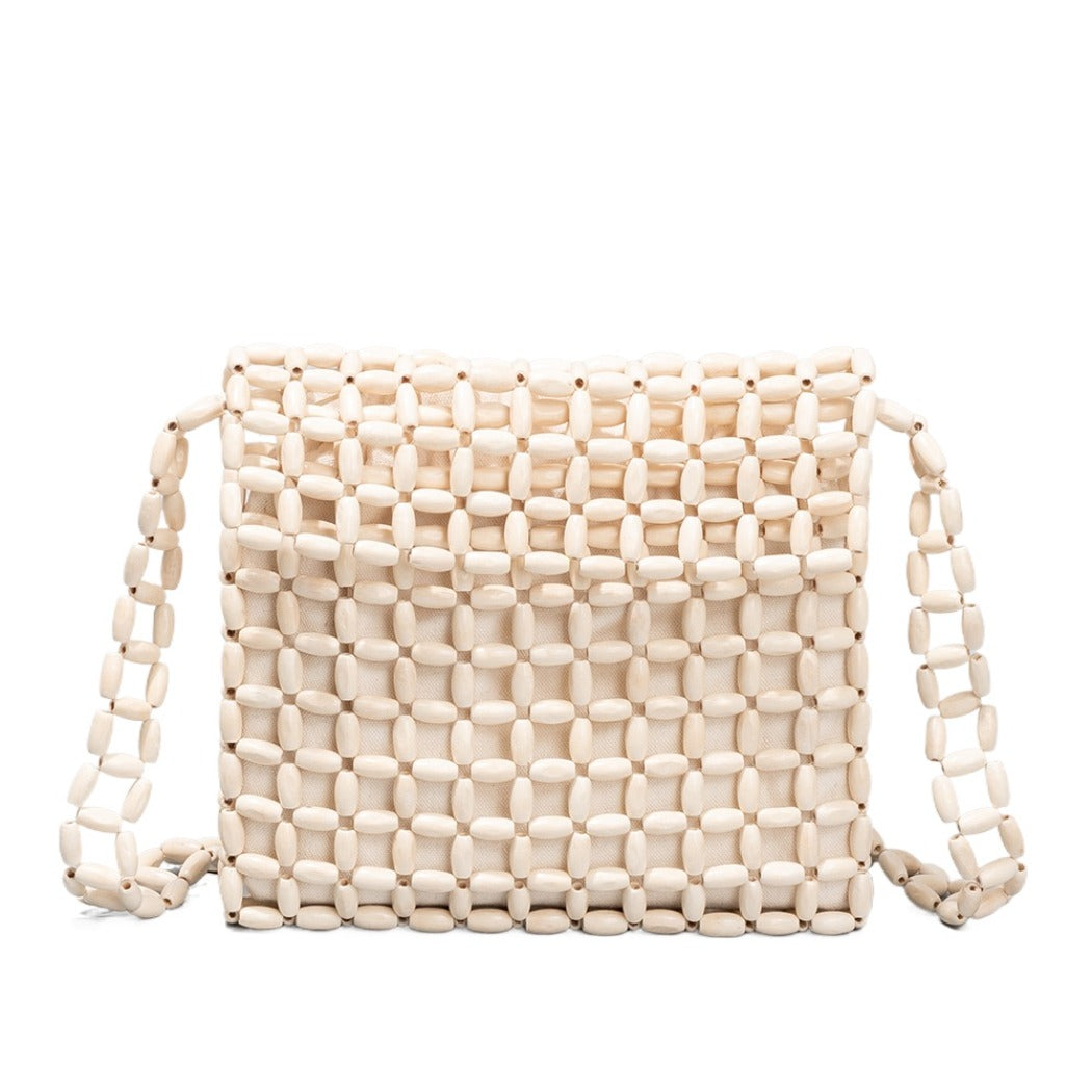 Cosbai - Wooden Bead Woven Crossbody Bag - Stylish & Classic