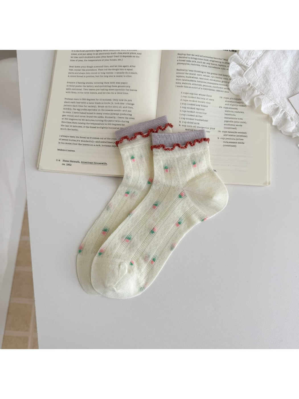 Rufia - Floral Contrast Trim Ankle Socks