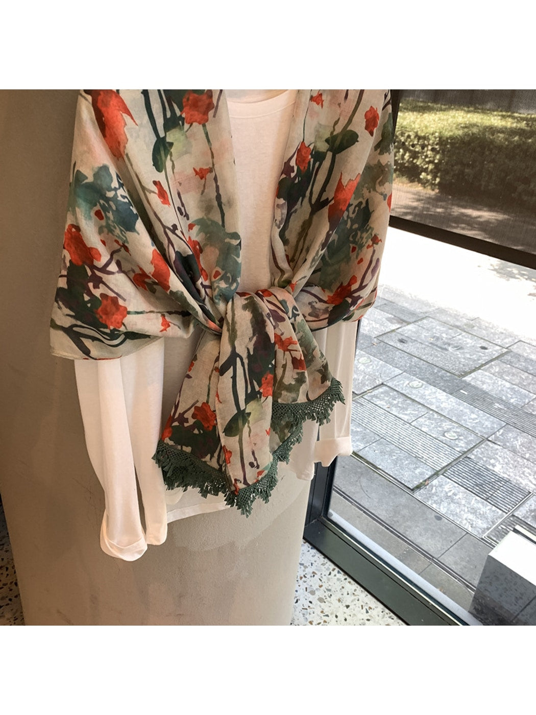 Scarvii - Floral Print Long Shawl Scarf