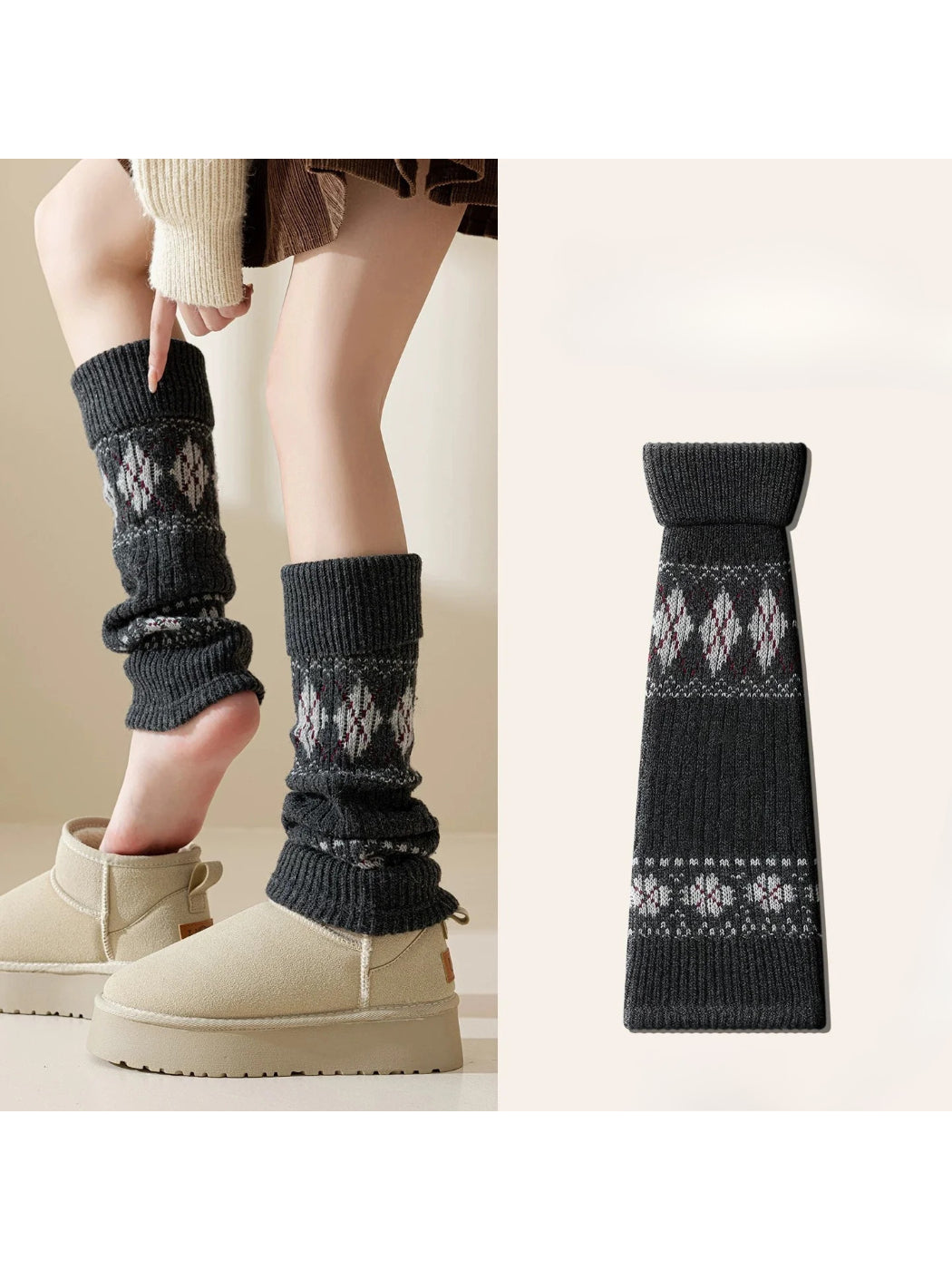 Cozyra - Retro Argyle Leg Warmers