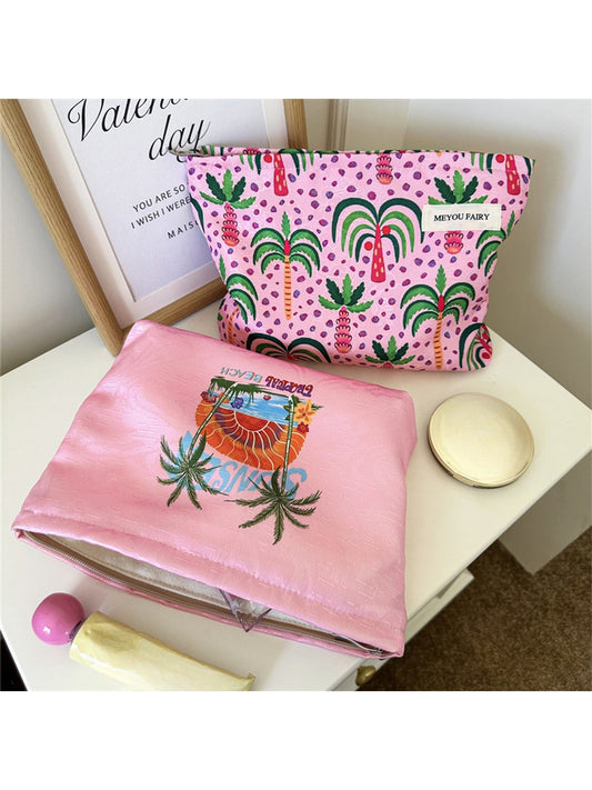 Cosbai - Tropical Coconut Trees Print Zip Pouch