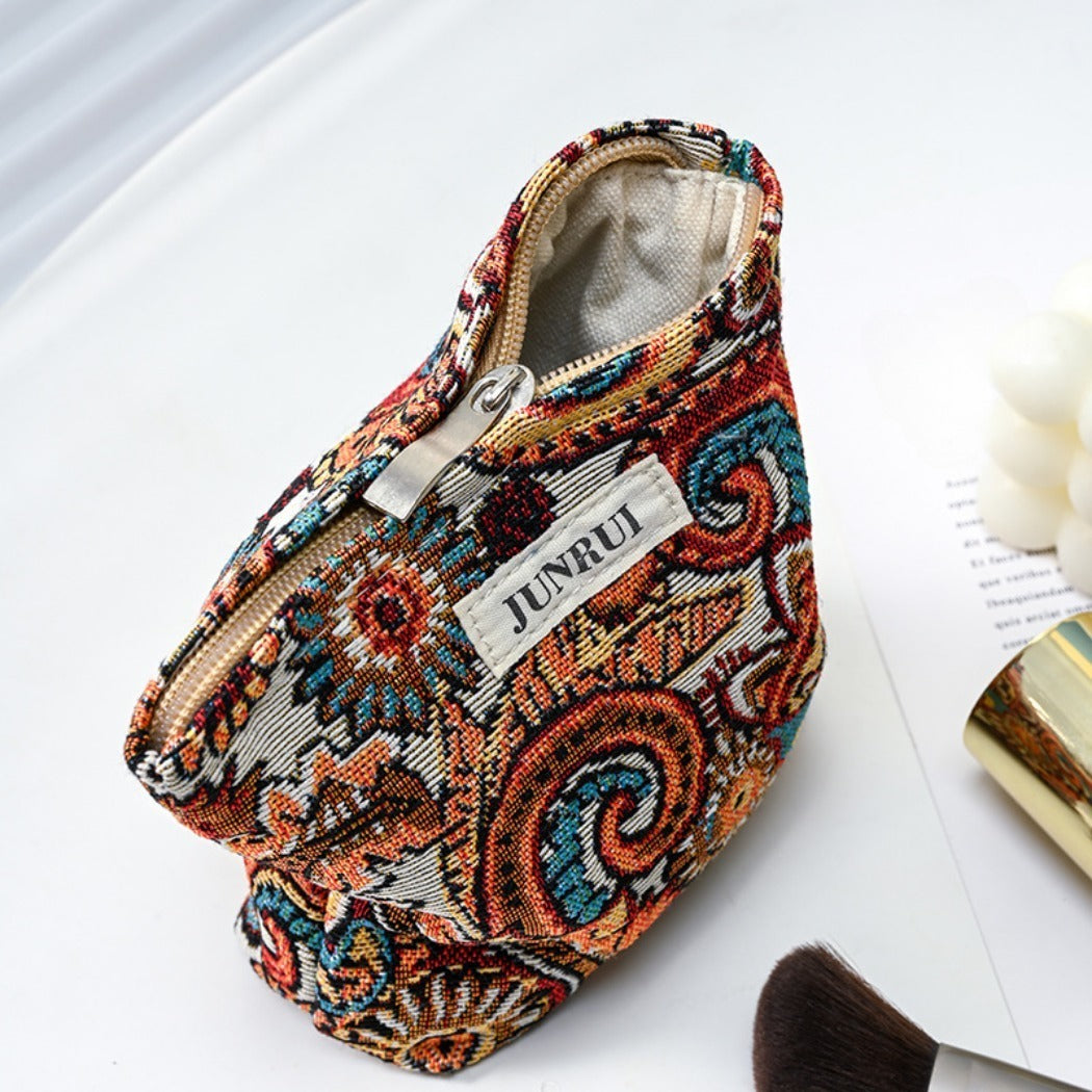 Cosbai - Boho Orange Floral Clutch Bag Zippered Organizer