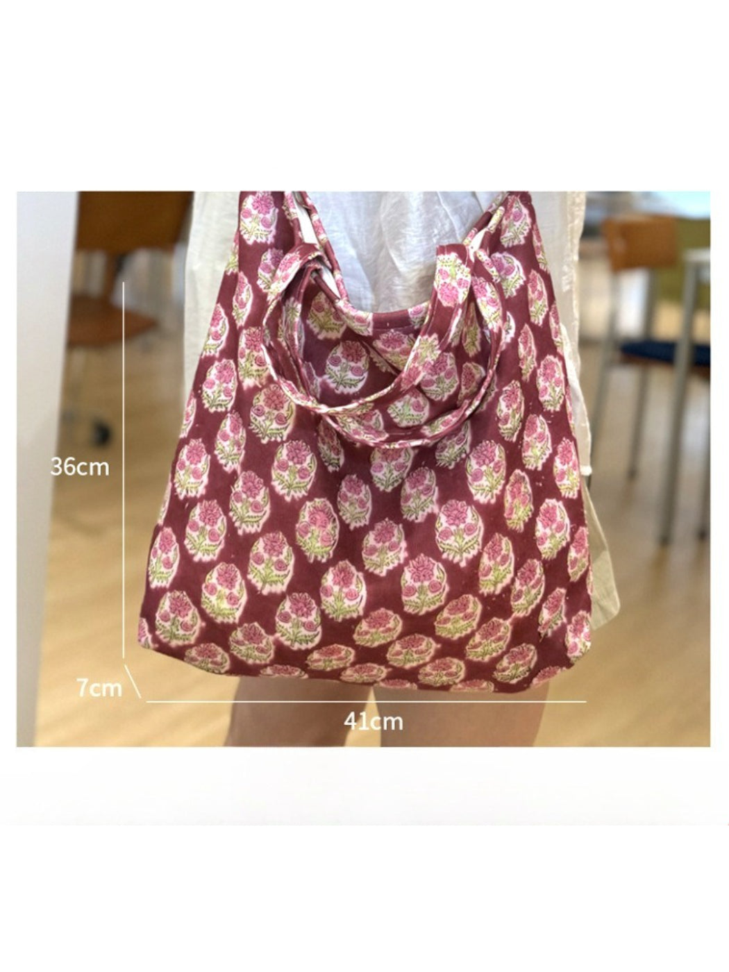 Cosbai - Floral Print Knotted Handle Tote Bag
