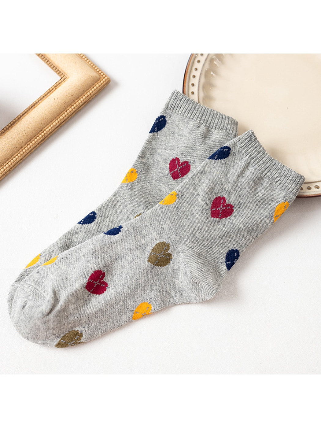 Rufia - Colorful Heart Pattern Casual Crew Socks