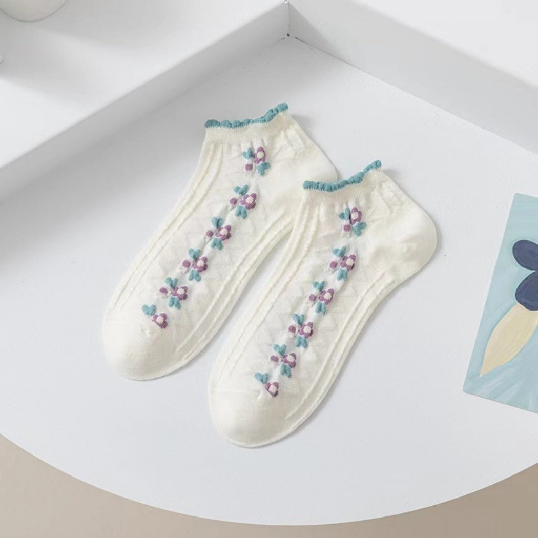 Rufia- Colorful Lace Trim Summer Low-Cut Socks
