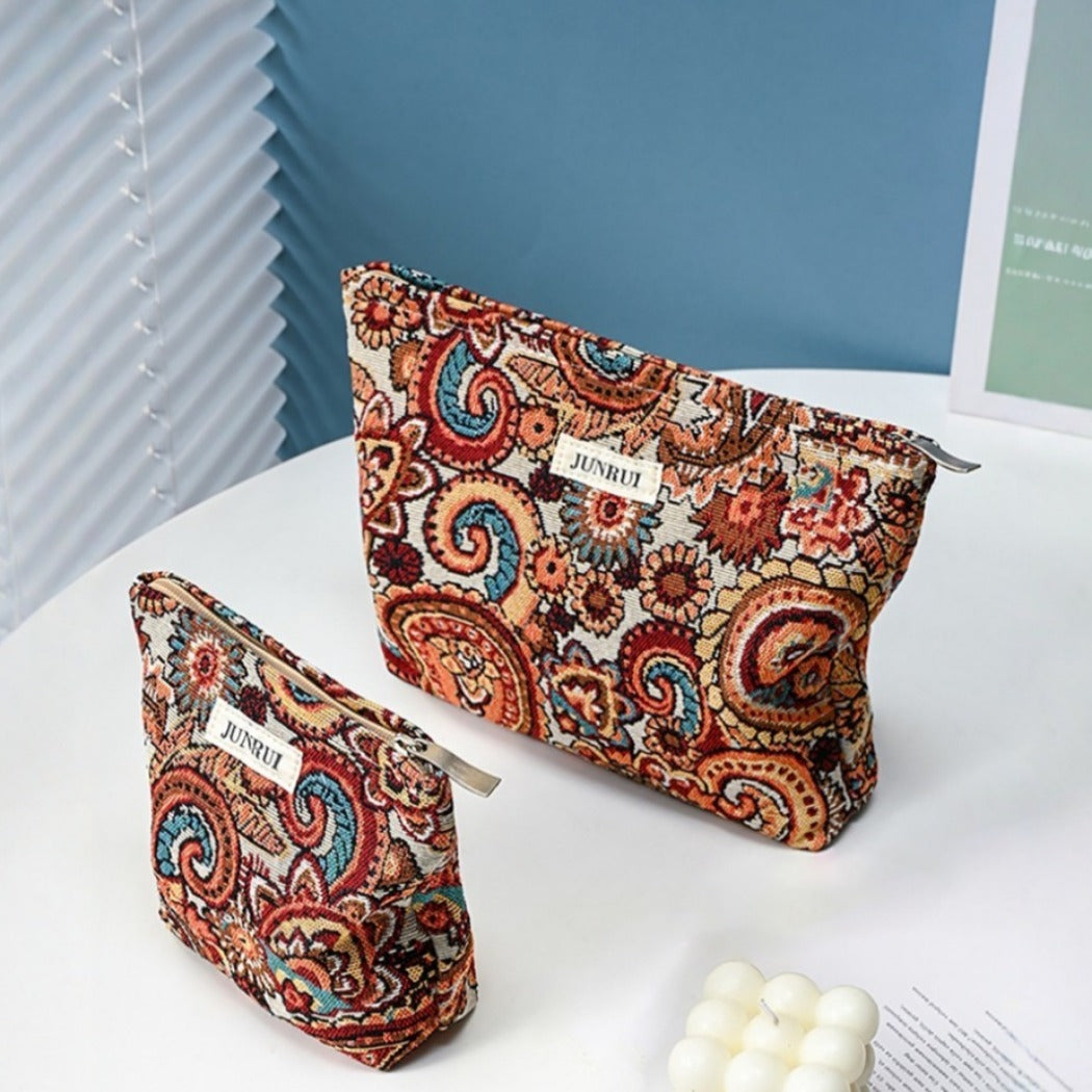 Cosbai - Boho Orange Floral Clutch Bag Zippered Organizer