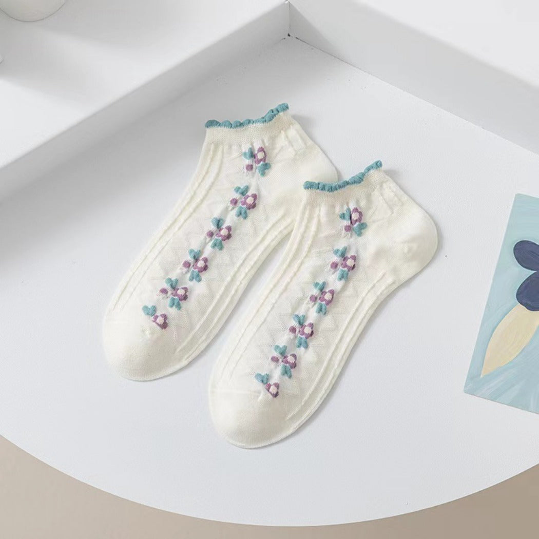 Rufia- Colorful Lace Trim Summer Low-Cut Socks