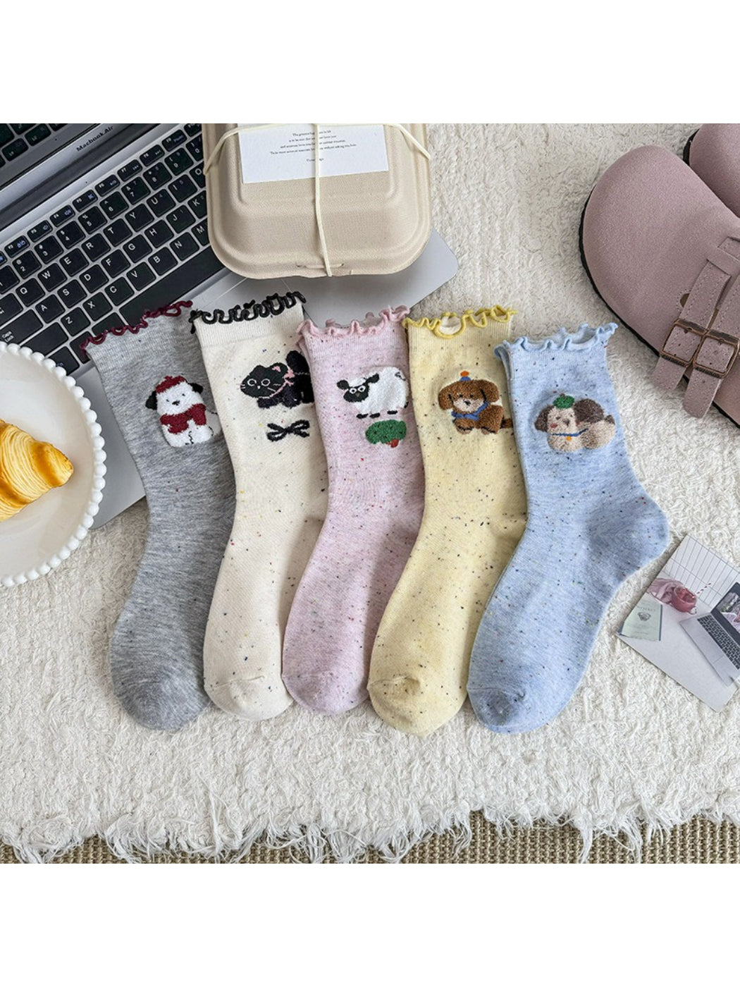 Rufia - Soft Ruffle Animal Motif Crew Socks