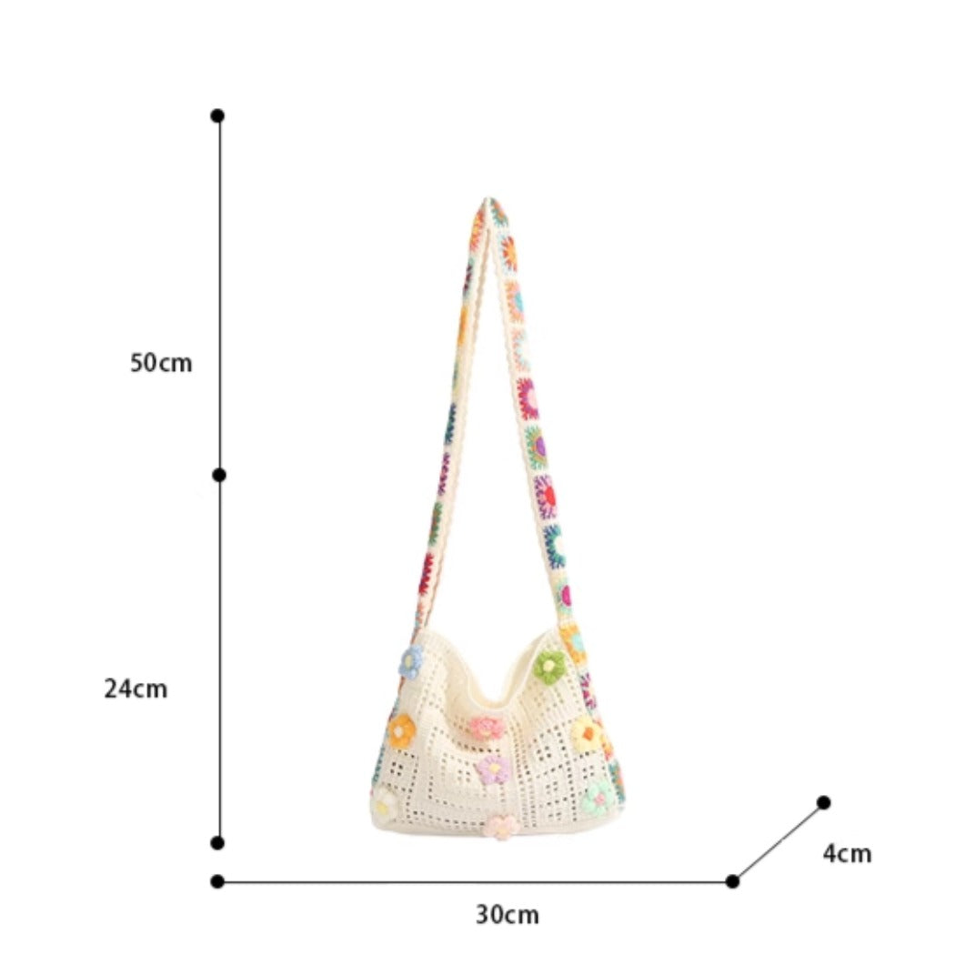 Cosbai - Floral Crochet Shoulder Bag - Summer Chic