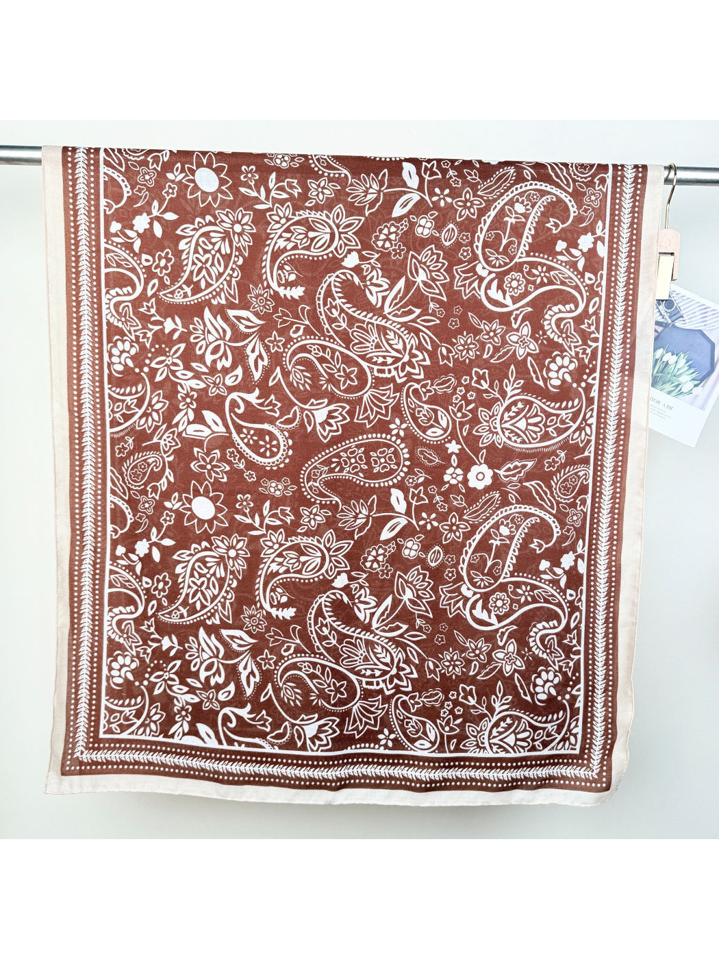 Scarvii Western Paisley Wrap Scarf laid flat showing full paisley pattern and fringed edges