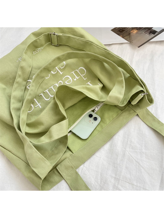 Cosbai - Korean Letter Canvas Tote Bag for Women