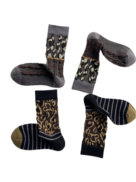 Rufia - 3D Leopard Print Mid-Calf Socks