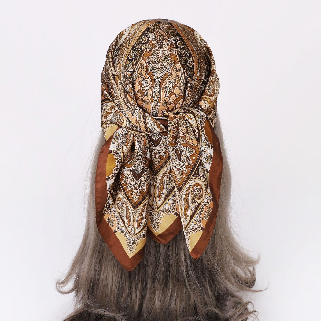 Scarvii - 27.5" Paisley Print Square Scarf - Classic& Elegant