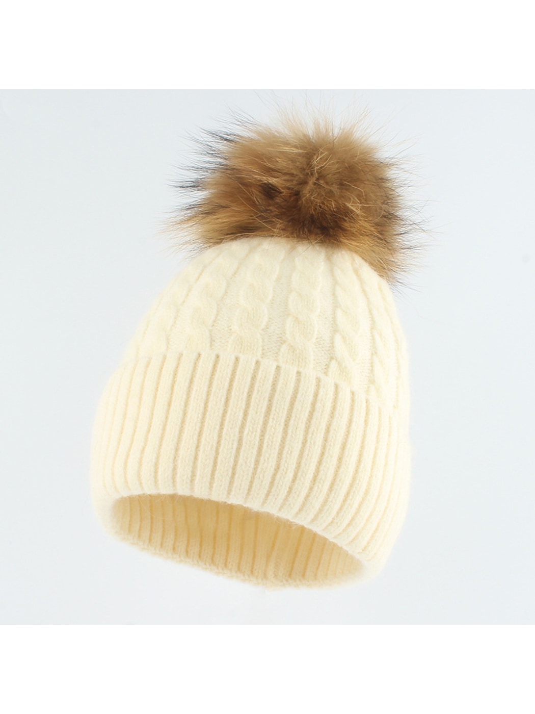 Haila - Ribbed Cuff Pom Accent Winter Knit Beanie