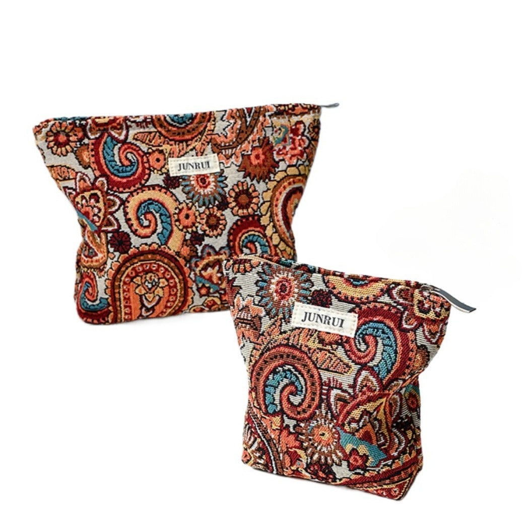 Cosbai - Boho Orange Floral Clutch Bag Zippered Organizer