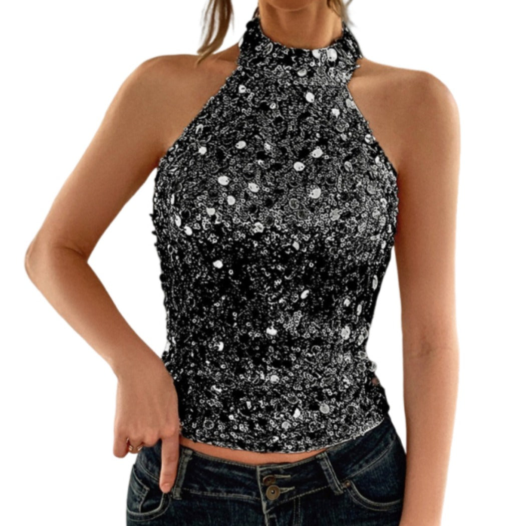 Vesty - Elegant Sequined Halter Top - Timeless Glamour