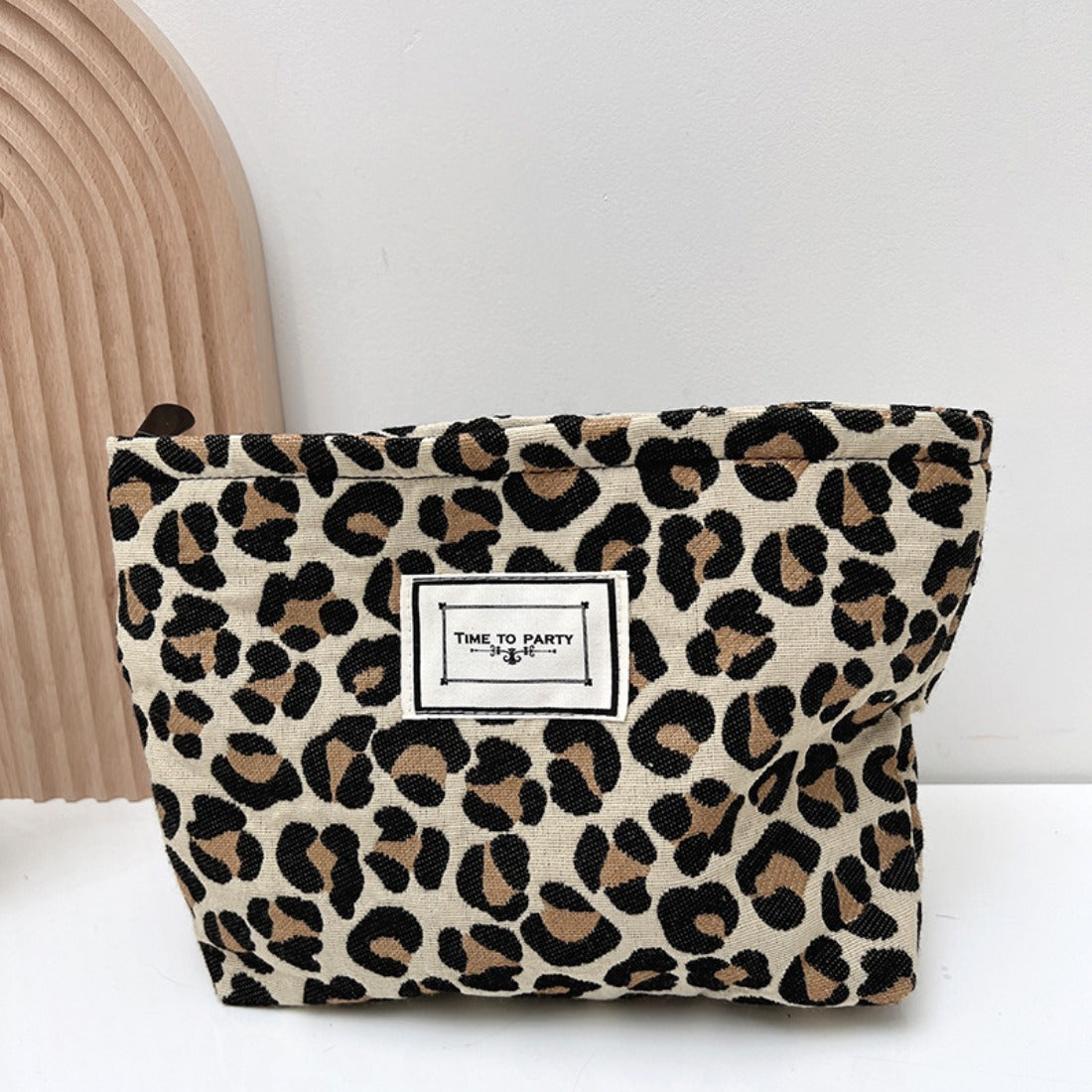 Cosbai - Leopard Print Canvas Lined Makeup Bag