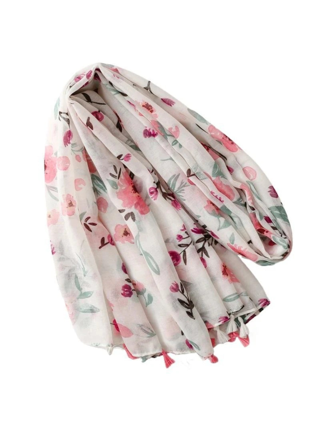 Scarvii - Pink Watercolor Floral Tassel Wrap Scarf