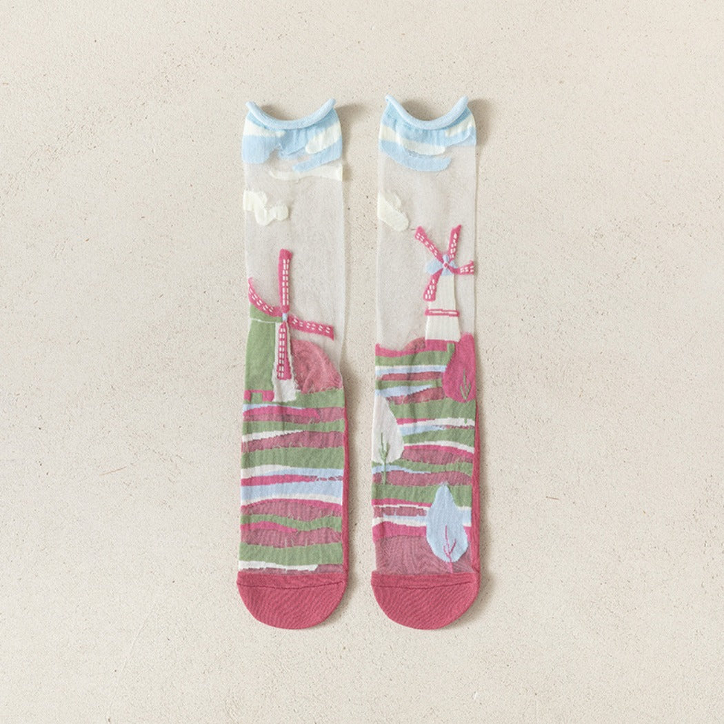 Rufia- Artistic Pattern Sheer Summer Socks