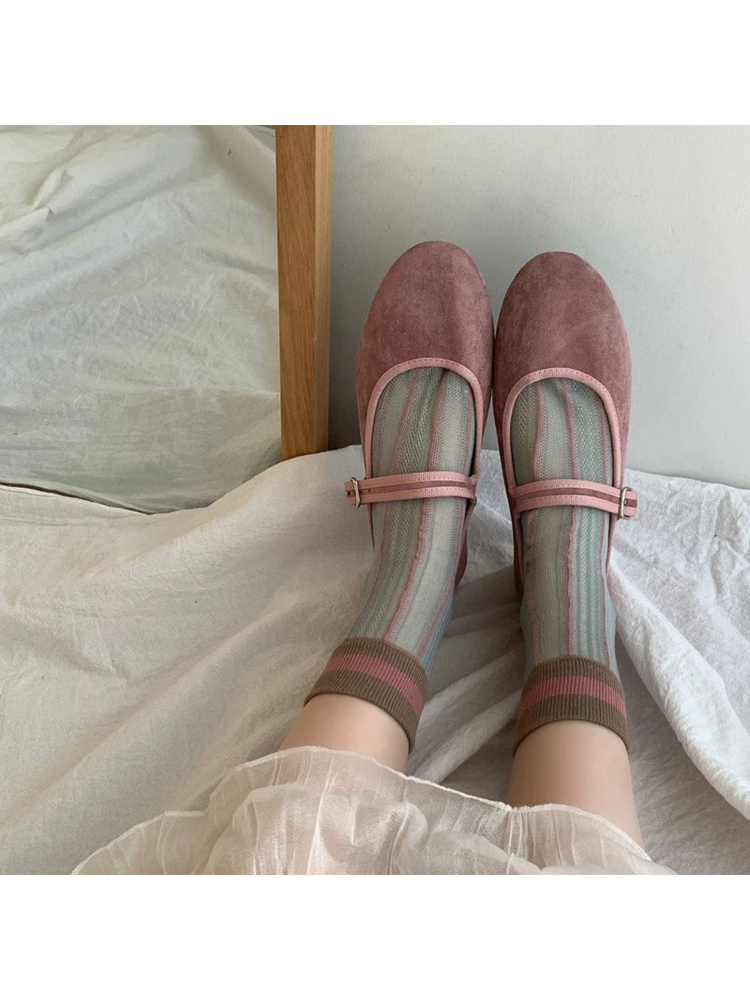 Rufia - Colorblock Mesh Knit Mid Calf Socks