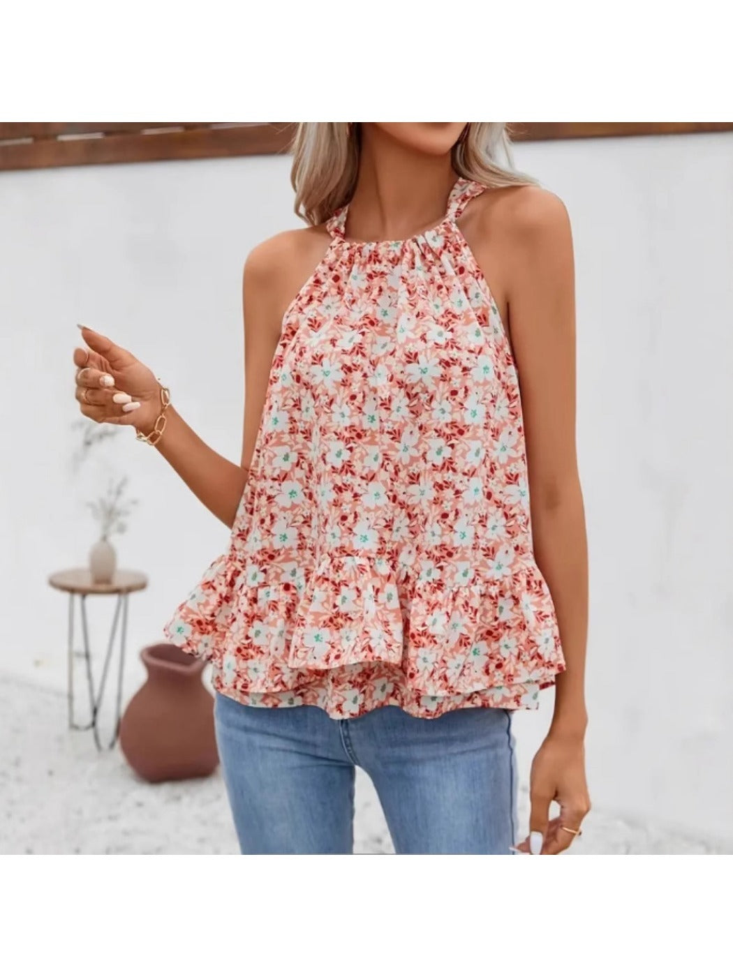 Vesty - Plus Size Floral Sleeveless Vacation Top