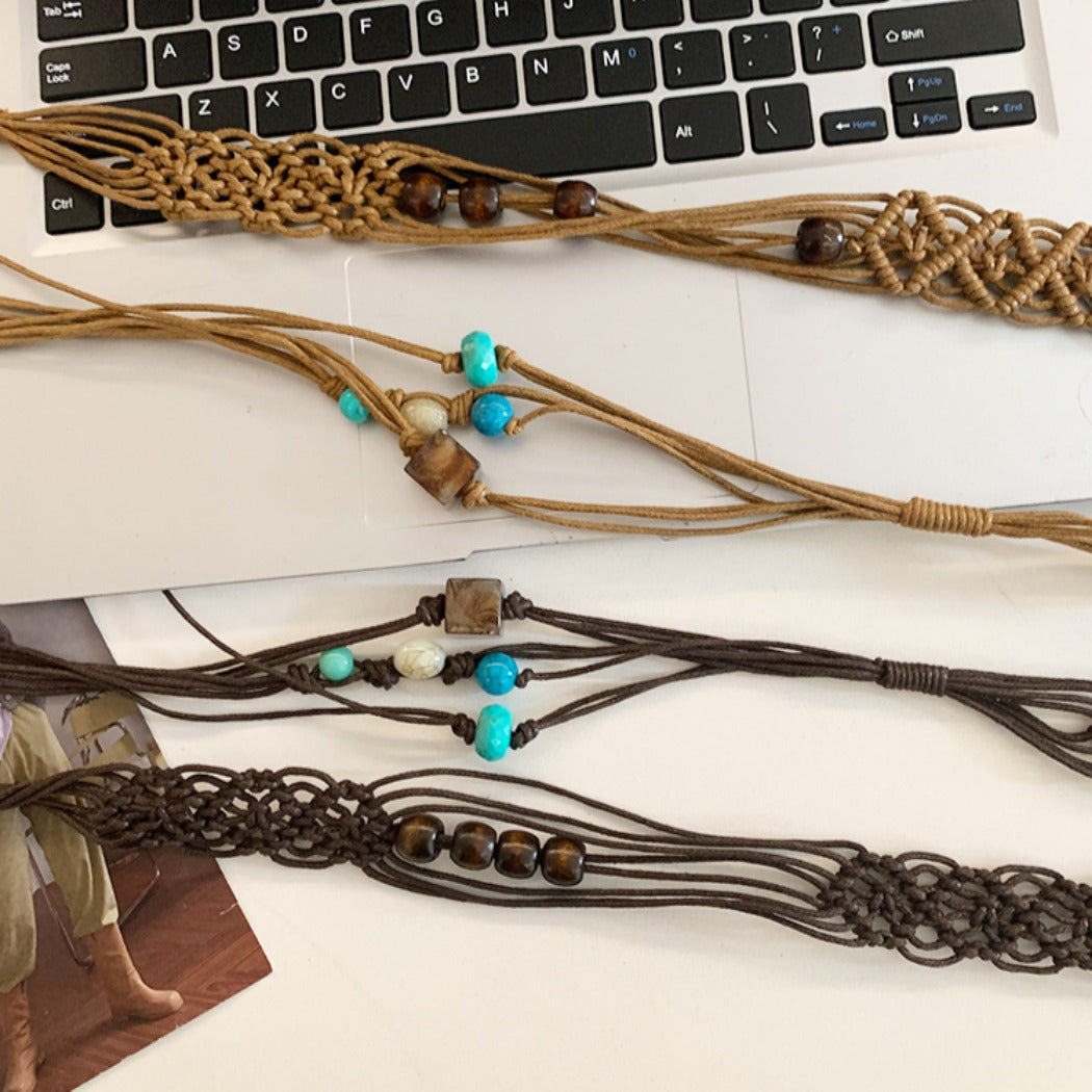 Beco - Blue Beaded Boho Braided Waist Belt