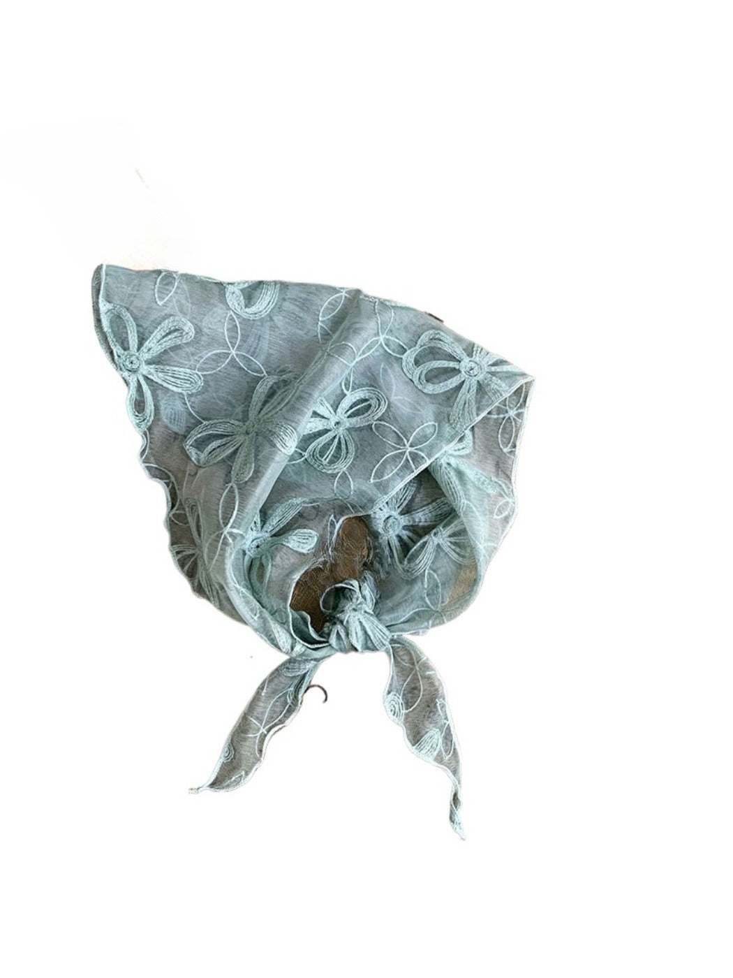 Scarvii - Bow Embroidered Sheer Triangle Scarf - Sweet & Airy