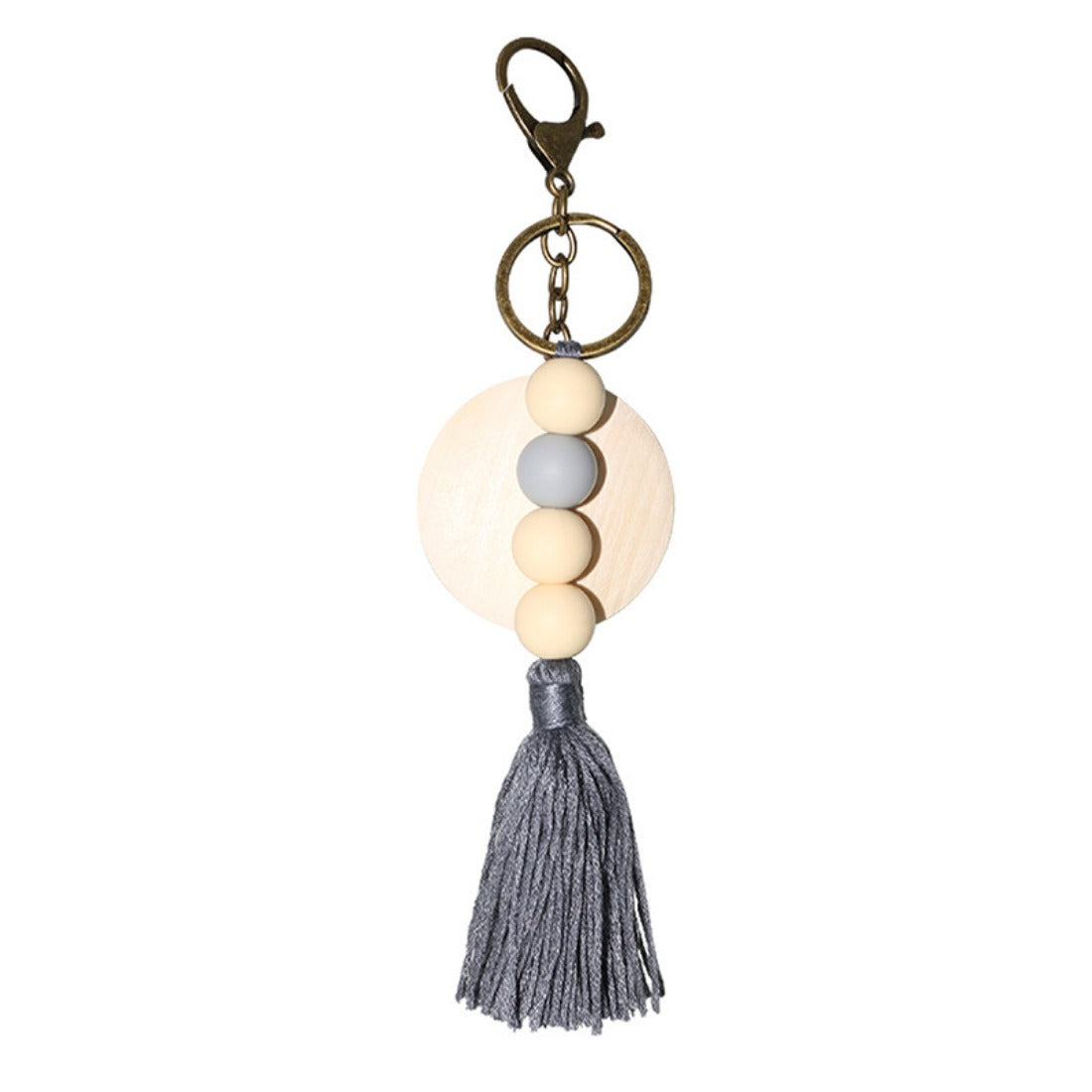 Koco - Round Wood Bead Tassel Keychain
