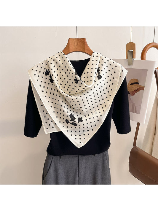 Scarvii - Minimal Polka Dot Floral Accent Square Scarf