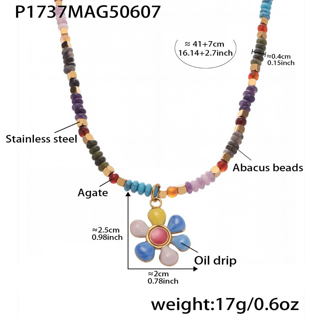 Bauai - Colorful Flat Bead Pendant Necklace - Elegant & Charming