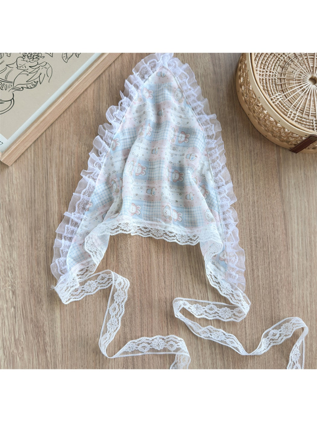 Scarvii - Sweet Print Lace Trim Women's Head Scarf