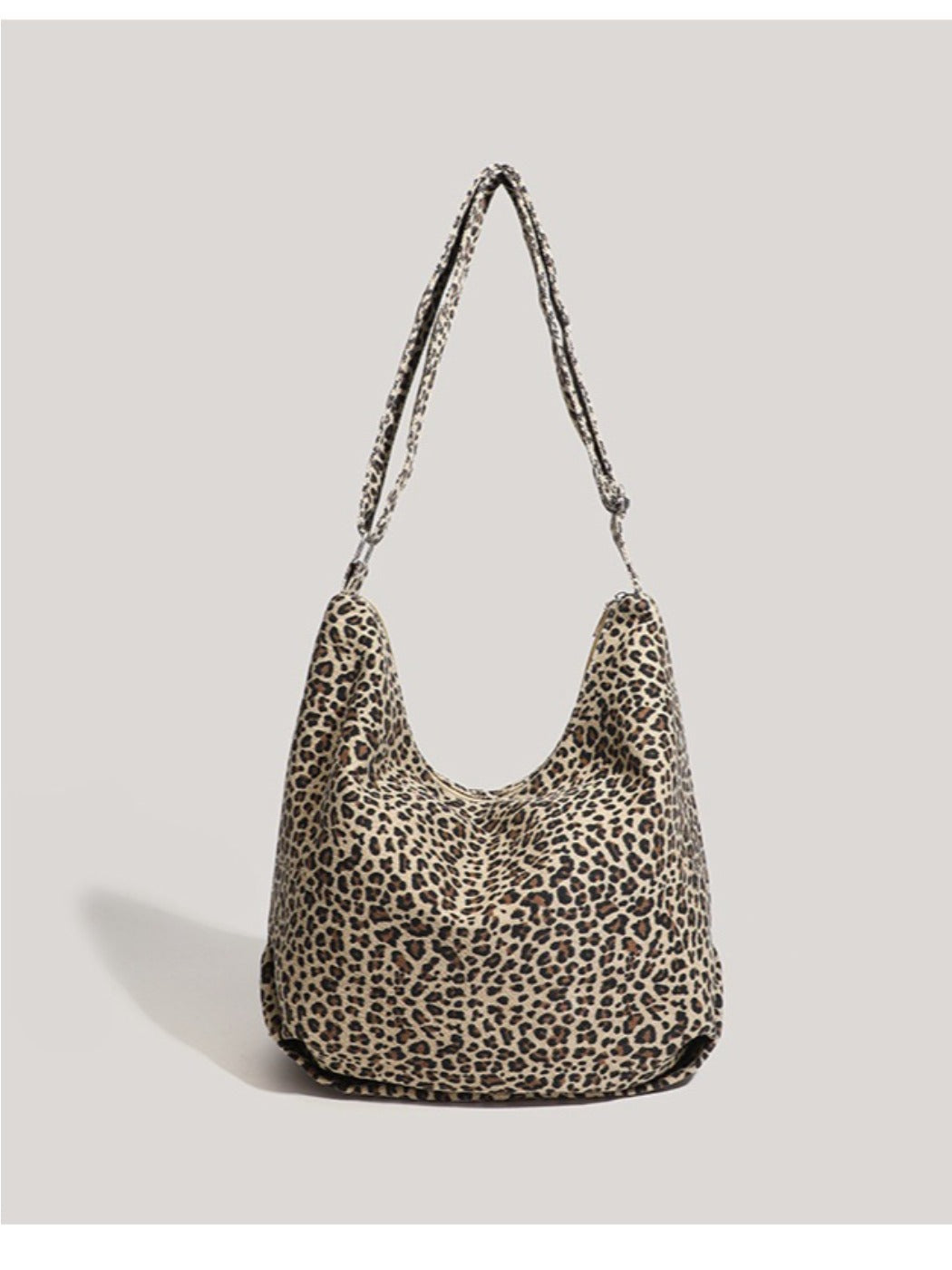 Cosbai - Large Capacity Single-shoulder Canvas Bag with Leopard Print