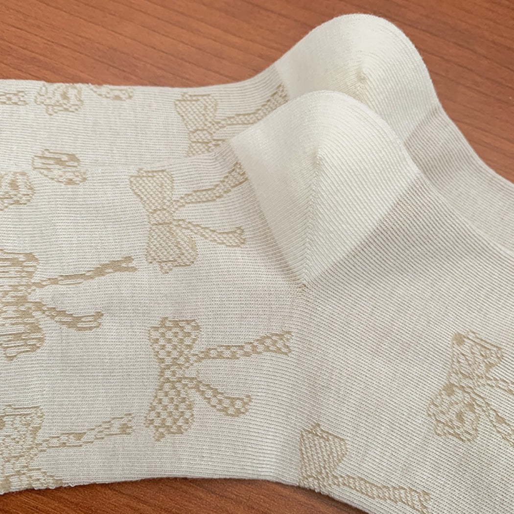 Rufia - Retro Doodle Bow Crew Socks - Sweet & Stylish