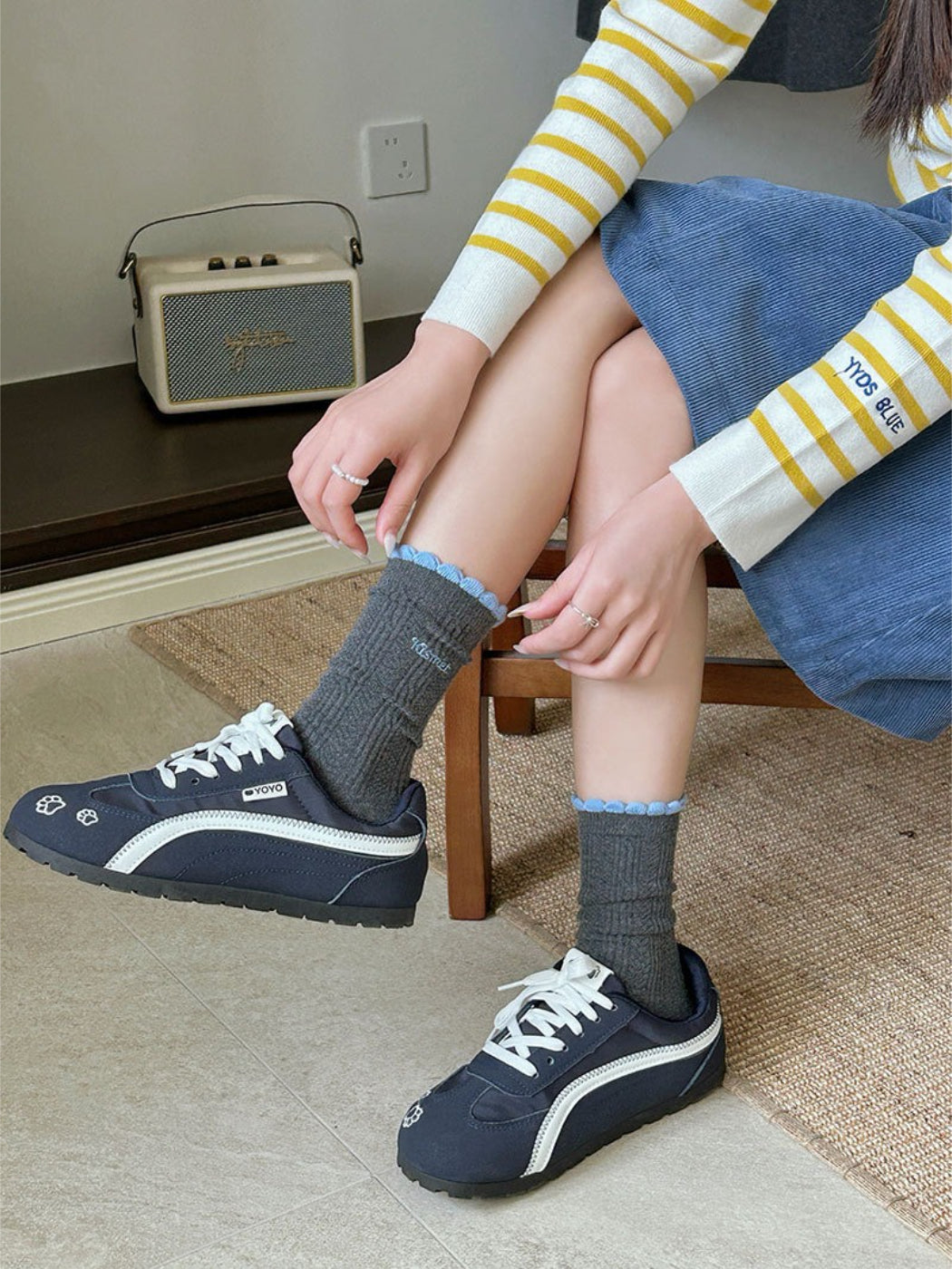 Rufia - Cable Knit Ruffle Crew Socks