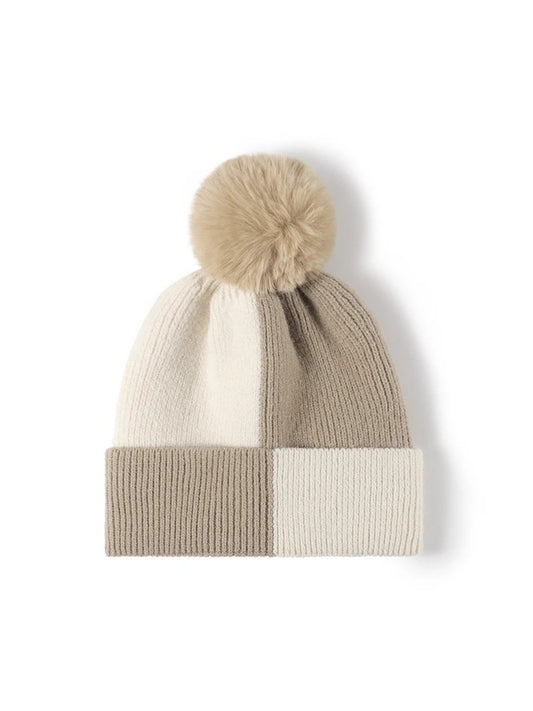 Haila - Colorblock Fleece-Lined Pom-Pom Beanie