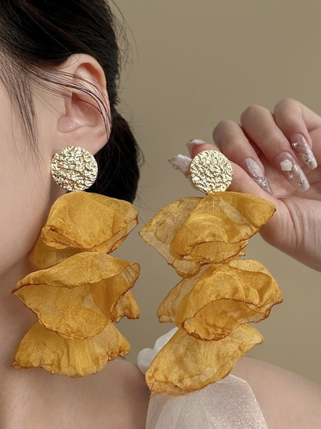 Earwish - Yellow Fabric Flower Tassel Earrings – Elegant & Dreamy
