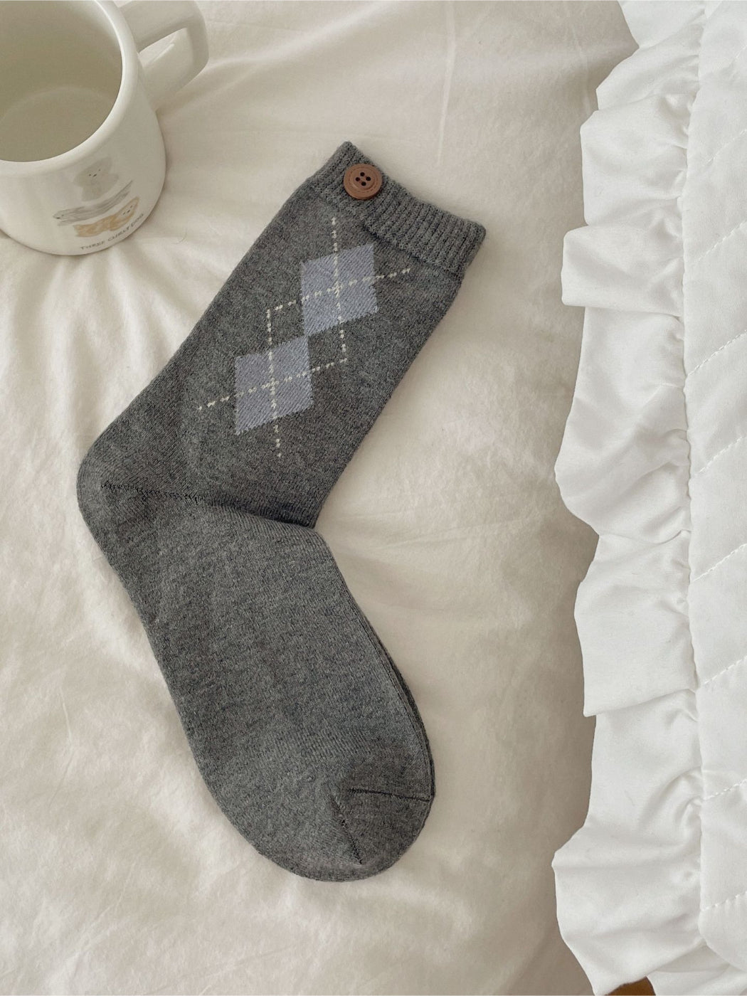 Rufia - Argyle Crew Socks with Button Detail